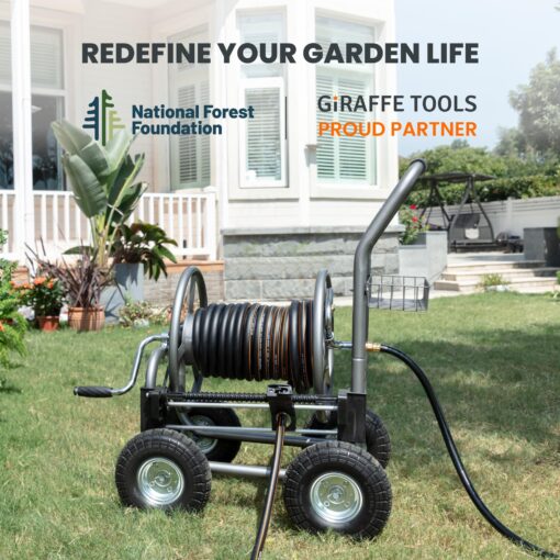 Giraffe Tools Hose Reel Cart, Hose Cart with Wheels Heavy Duty, Industrial Hose Reels for Outside, 250-Feet of 5/8" Hose Capacity, Hose Guide Pre-Installed - Image 4