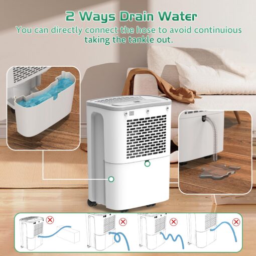 Dehumidifier for Home, Dehumidifier 4500 Sq.Ft 50 Pint, Dehumidifiers with Drain Hose, 0.66 Gallon Water Tank, RUWORA Dehumidifiers for Basement Bedroom Bathroom, Overflow Protection, 24H Timer - Image 4