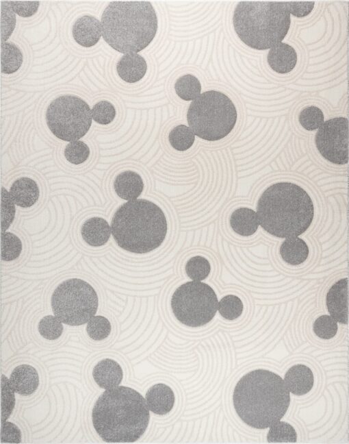 Gertmenian Disney Mickey Mouse Rug, Textured Floor Mat, Home Décor for Living Room, Dining Room Playroom Study Area, 5x7 Standard, Gray White Ivory Ear Icon, 34369