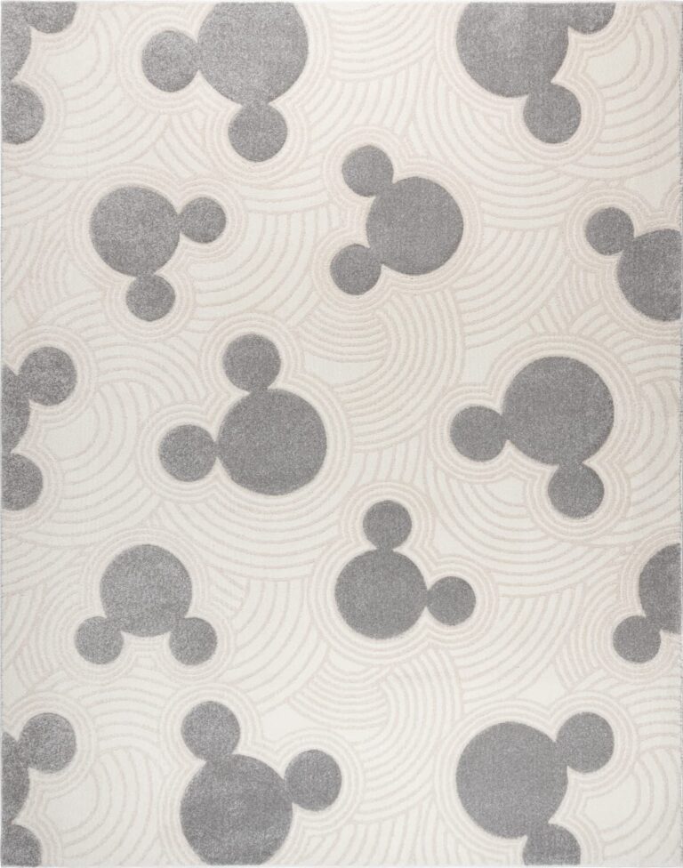 Gertmenian Disney Mickey Mouse Rug, Textured Floor Mat, Home Décor for Living Room, Dining Room Playroom Study Area, 5x7 Standard, Gray White Ivory Ear Icon, 34369