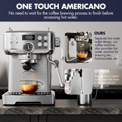 SUMSATY Espresso Machine, Stainless Steel Espresso Machine with Milk Frother for Latte, Cappuccino, Machiato,for Home Espresso Maker, 1.8L Water Tank, 20 Bar - Image 3