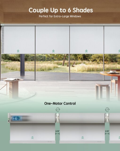 Yoolax Smart Coupled Roller Shades Compatible with Alexa Google, Motorized Blinds with Remote Blackout Coupled Roller Shades for X-Large Windows, Custom Size (XL Coupled-White) - Image 7