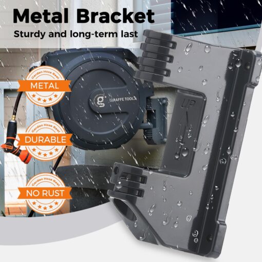 Giraffe Tools AW30 1/2MB Retractable Garden Hose Reel 1/2" x 100 ft PRO Metal Bracket, Heavy Duty, Any Length Lock Hose Reel, 100 ft, Dark Grey - Image 8