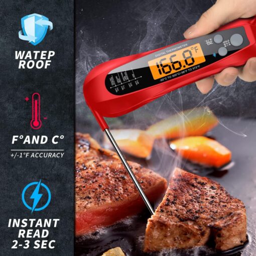 NIUTA Meat Thermometer Digital, 1 Sec Instant Read, NIST Certified Accurate to ±0.5℉, Ultra Bright LED Screen, 100% Waterproof, Auto-Rotate, BBQ/Smoker/Candy, Valentines Gift, HD-AAA - Image 8