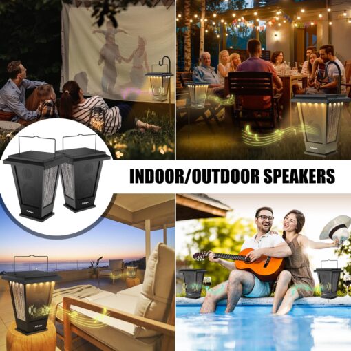 pohopa Bluetooth Speakers Waterproof, Solar Powered 2 Packs True Wireless Stereo Sound 20W Speakers Dual Pairing Lantern Indoor Outdoor Speakers with 20 Piece LED Lights, Richer Bass, Black - Image 5