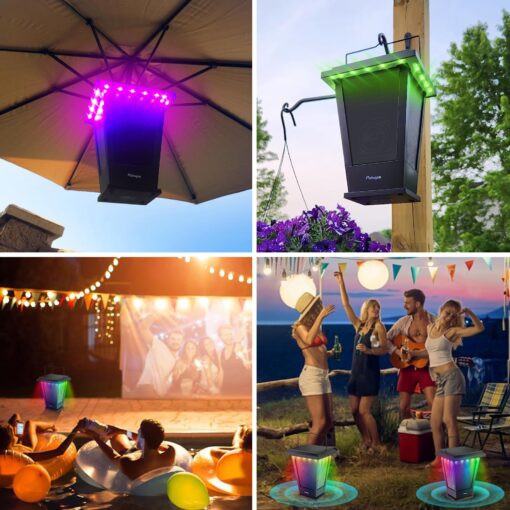 pohopa Bluetooth Speakers Waterproof, Solar Powered 2 Packs True Wireless Stereo Sound 20W Auto Dual Pairing Indoor Outdoor Speakers with 20 Piece Sound Responsive Colored LED Lights, Richer Bass - Image 5