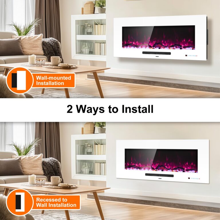 Dreamflame 50" Electric Fireplace Inserts, Recessed & Wall Mounted Fireplace Heater Colorful Flame &Fuel, Remote Control Setting Dimer, Thermostat &Timer, Plug in &Hard-Wire Option, 750W/1500W, White - Image 7
