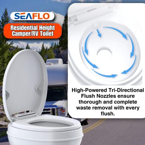 SEAFLO Residential Height Camper/RV Toilet with Sprayer Attachment, 18.5” Standard Height, Gravity Flush System, Foot Pedal Operation, Soft Close Seat, 4-Year Warranty (With Sprayer Attachment) - Image 5