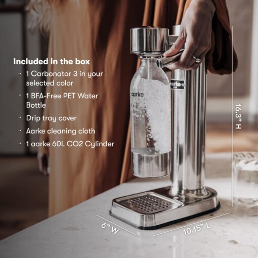 aarke Carbonator lll with CO2 Cylinder, Sparkling & Carbonation Water Machine, Stainless Steel with PET BPA-Free Reusable Bottle Volume 800 mL (Stainless Steel) - Image 5