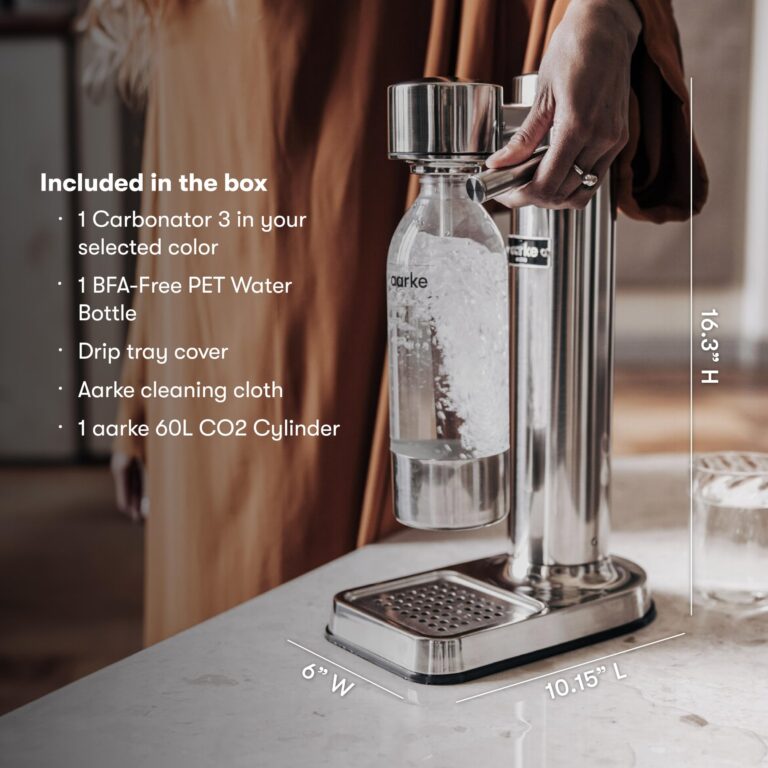 aarke Carbonator lll with CO2 Cylinder, Sparkling & Carbonation Water Machine, Stainless Steel with PET BPA-Free Reusable Bottle Volume 800 mL (Stainless Steel) - Image 5