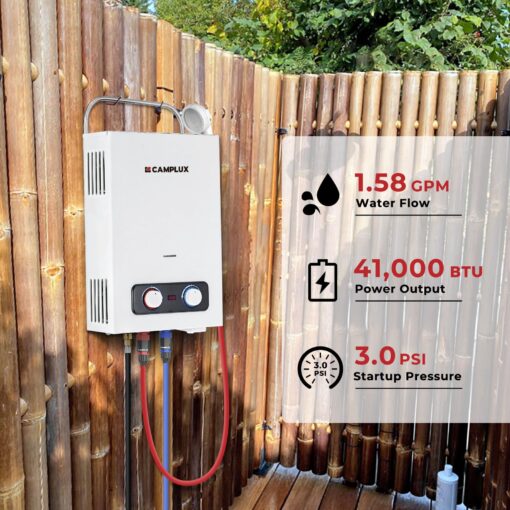 CAMPLUX Portable Tankless Water Heater, 1.58 GPM Portable Water Heater with Handle, Propane Gas Water Heater 41,000 BTU, Camping Water Heater for Outdoor, Camping, Cabin, BD158 - Image 6