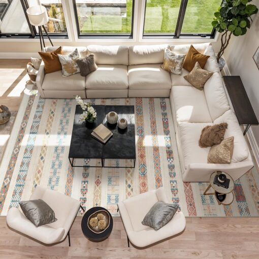 Puino 10x14 Washable Area Rug: Moroccan Large Neutral Boho Area Rug for Living Room & Bedroom Geometric Non-Slip Farmhouse Carpet for Living Room Yellow Colourful 10'x14'. - Image 9