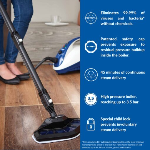 POLTI Vaporetto Smart Steam Mop and Steam Cleaner for Cleaning and Sanitizing with 12 Attachments Works for Tile Floor with Grout, Carpet, Car Detailing, Hardwood, & Furniture 2 Year Warranty - Image 6