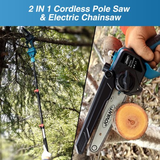 2-in-1 Cordless Pole Saw, Brushless Mini Chainsaw Cordless with Pole, 2 Pack 20V 4.0Ah Battery Powered Pole Saws for Tree Trimming, 15ft Reach Electric Saw for Trees With Pole - Image 6