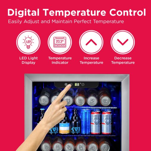 Frigidaire EFMIS9O00, Beverage Fridge Refrigerator with Glass Door, Compact Mini Fridge with Digital Temperature Control Fits 88 Cans or 25 Bottles, 74L Capacity - 19.29" D x 25" W x 17.51" H, Silver - Image 6