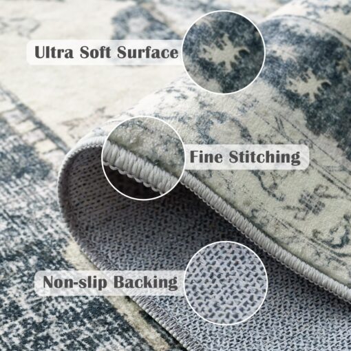 jinchan Area Rug 8x10 Washable Living Room Rug Vintage Soft Indoor Large Floor Cover Retro Distressed Mat Accent Lightweight Non-Slip Thin Carpet for Kitchen Bathroom Bedroom Grey - Image 9