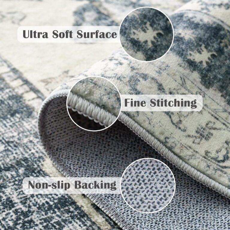 jinchan Area Rug 8x10 Washable Living Room Rug Vintage Soft Indoor Large Floor Cover Retro Distressed Mat Accent Lightweight Non-Slip Thin Carpet for Kitchen Bathroom Bedroom Grey - Image 9