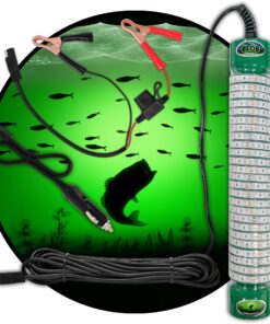 Green Blob Outdoors High Power 15000 Lumens New Fishing Underwater Light 12V with extra long 50ft Cord QD Alligator Clips & Cigarette Lighter Adapters included LED Fish Attractor, Made in Texas (50ft)