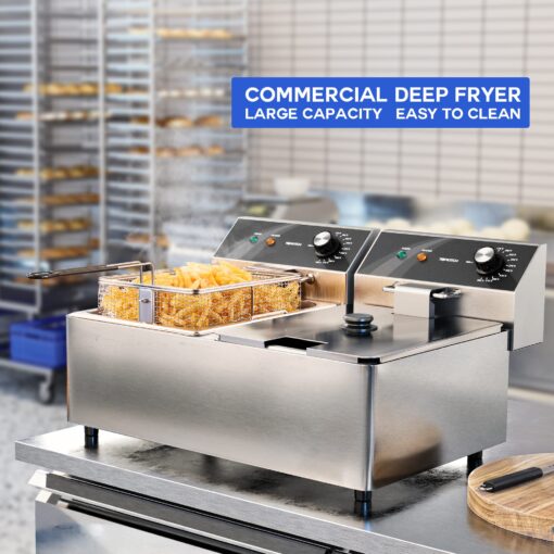 TOPKITCH Commercial Deep Fryer Stainless Steel Dual Tank Electric Deep Fryer with 2 Baskets Capacity 10L X 2(21.2QT) Electric Countertop Fryer for Restaurant and Home Use, 120V 3600W - Image 5