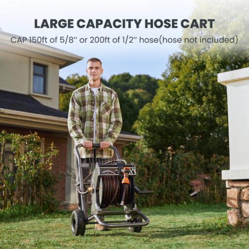 Giraffe Tools Garden Hose Reel Cart with Wheels, Heavy Duty Metal Water Hose Reel Cart, 200 ft of 1/2 Capacity, Mobile Hose Reel Cart for Outside - Image 4