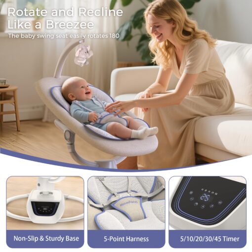MOMFANN Baby Swing for Infants, ‎3D-Motion Electric Infant Swing for Baby Boy Girl, Adjustable Height and Angle 360°Rotating Seat (Classic Oat) - Image 4