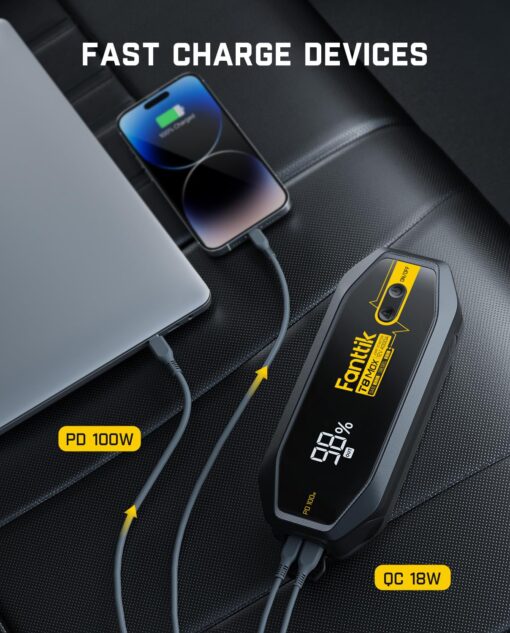 FANTTIK T8 MAX 4000 Amp Jump Starter, 24000mAh Car Battery Pack for Up to 10.0L Gasoline and 8.0L Diesel Engines with LED Display,100W Fast Charging, 12V Extreme Safe Lithium Portable - Image 5