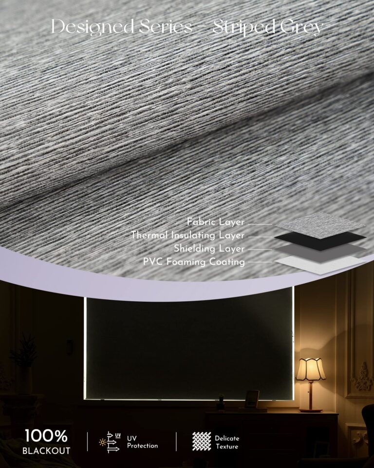 Graywind Smart Blackout Roller Shades Compatible with Alexa Google Textured Gleaming Fabric Rechargeable Motorized Blinds Cordless Remote Control Window Shades, Custom Size (Striped Grey) - Image 4