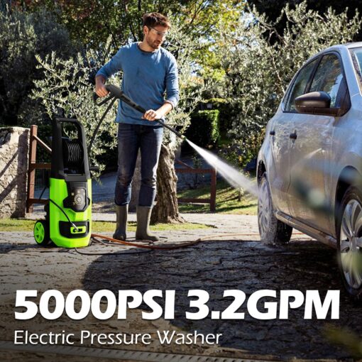 Pressure Washer, 5000PSI 3.2GPM Adjustable Touch Screen with 55FT Total Length Power Washer Electric Powered 4 Nozzles for Driveways Furniture or Cars 2000W - Image 7