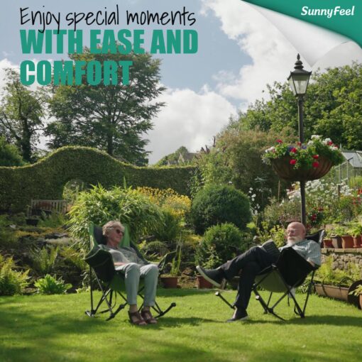 SUNNYFEEL Rocking Camping Chair, Luxury Padded Recliner, Oversized Folding Lawn Chair with Pocket, Heavy Duty for Outdoor/Picnic/Lounge/Patio, Portable Camp Rocker Chairs with Carry Bag - Image 6