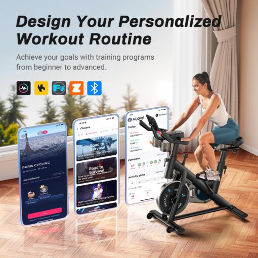MERACH Exercise Bike, Brake Pad Stationary Bike with Exclusive App, Low Noise Indoor Cycling Bike with 300lbs Weight Capacity, Tablet Mount and Fitness Courses for Weight Loss - Image 8