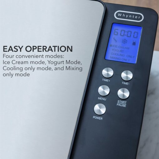 Whynter Ice Cream Maker Machine & Yogurt Automatic 2 Qt. with Built-In Compressor, LCD Digital Display & Timer, No Pre-Freezing, ICM-220SSY, Stainless Steel - Image 2