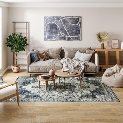 Dripex 9x12 Area Rugs - Stain Resistant Washable Rug Distressed Rugs for Living Room Dining Room Bedroom Anti-Slip Low-Pile and Soft Accent Rug Farmhouse Office Home Decor, Pet & Child Friendly - Image 9