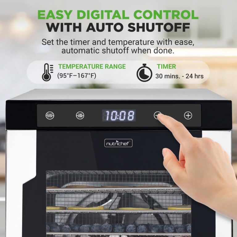NutriChef Electric Countertop Food Dehydrator -900-Watt Premium Multi-Tier Meat Beef Jerky Maker Fruit/Vegetable Dryer w/10 Shelf Stainless Steel Trays,Digital Timer,Temperature Control-NCFD10S - Image 5