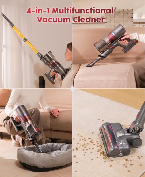 Cordless Vacuum Cleaner, 48Kpa 550W 65Mins Vacuum Cleaners for Home, Vacuum Cleaner with Wall Mount Charging, Anti-Tangle Stick Vacuum Self-Standing, Vacuum Cordless Rechargeable for Pet Hair/Carpet - Image 4