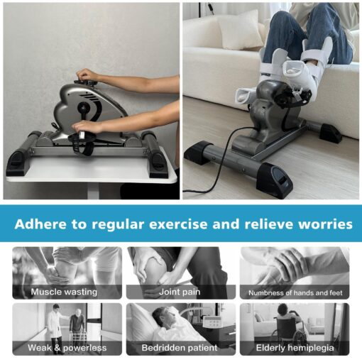 HNLIY Mini Exercise Bike Electric Pedal Exerciser with Upgraded Non-slip Base Remote Control Indoor Under Desk Bike for Hand, Arm, Knee, Leg Home Recovery Workout Equipment Elderly Motorized Exerciser - Image 3