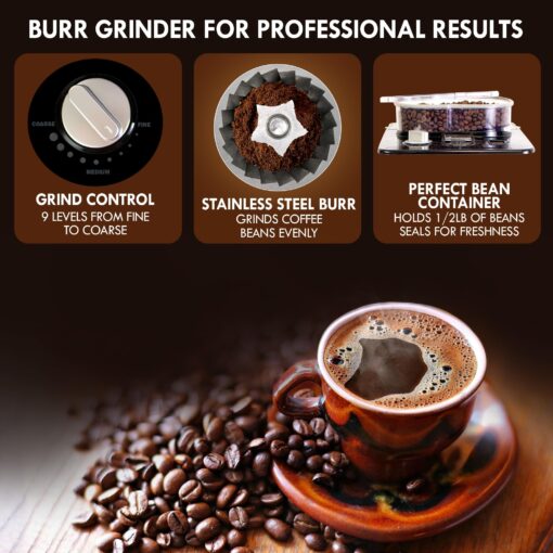Kenmore Elite Grind And Brew Coffee Maker - Burr Grinding Ground Coffee Bean Hopper With Drip Pot, 12 Cup Programmable Automatic Brew Coffee Machine For Barista Style Cafetera, Use For Kitchen & Café - Image 6