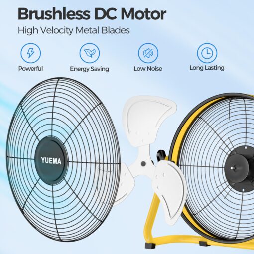 YUEMA Battery Operated Powered 16 Inch Floor Fan High Velocity Rechargeable Fan Cordless Metal Blade Portable Fan for Camping Travel Patio Tent Indoor Outdoor 360 Degree Manual Tilt 12 Speed - Image 6