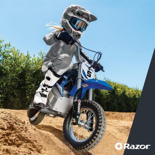 Razor MX350 Dirt Rocket Electric Motocross Off-Road Bike for Age 13+, Up to 30 Minutes Continuous Ride Time, 12" Air-Filled Tires, Hand-Operated Rear Brake, Twist Grip Throttle, Chain-Driven Motor - Image 6