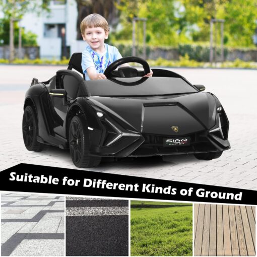 INFANS 12V Licensed Lamborghini Sian Kids Ride On Car with Parent Remote Control, Spring Suspension, MP3 Player, Electric Toy Roadster Carbon Fiber Textured for Toddler (Black) - Image 3