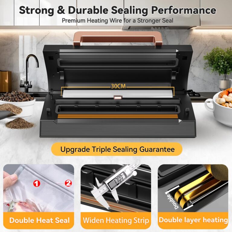 2025 Black Stainless Steel Food Vacuum Sealer, VACAPEX Deluxe Vacuum Sealer Machine with 11" Double Heat Seal and Automatic One-Touch System, Bags Storage & Cutter, Easy-Lock Handle with 2 Bag Rolls - Image 6