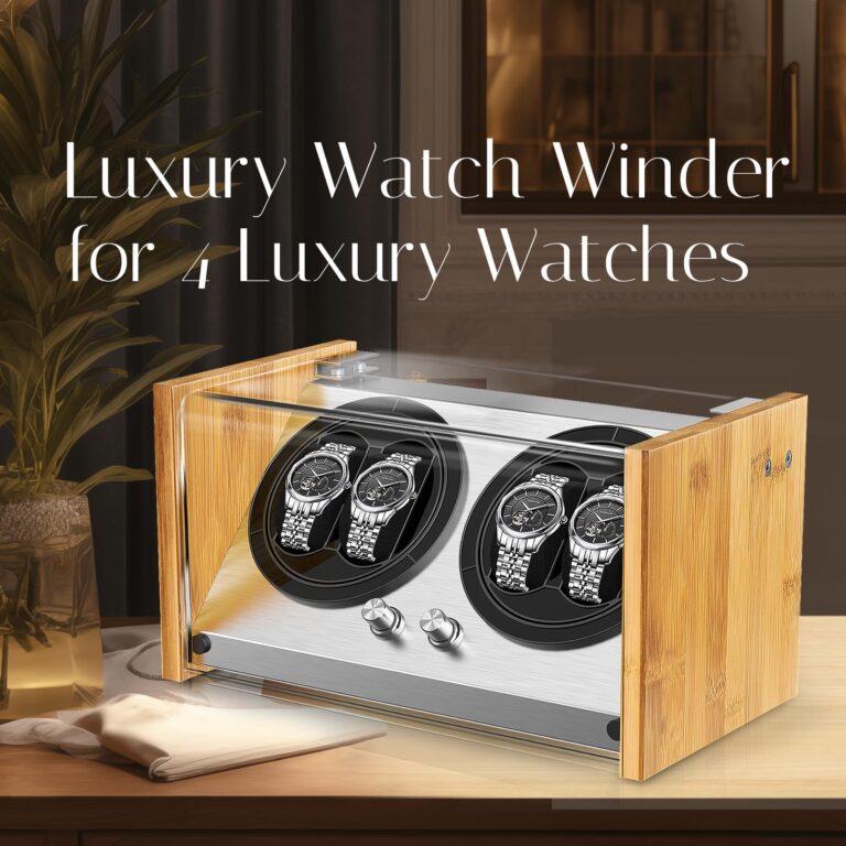 Watch Winder for 4 Automatic Watches - Bamboo Watches Winder Box with Quiet Motor 4 Rotation Mode Setting by Watch Winder Smith - Image 6