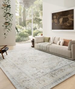 Washable Area Rugs for Living Room: 6'x9' Bedroom Area Rug Boho Stain Resistant Distressed Vintage Accent Rug Non Slip Low Pile Faux Wool Soft Rug for Kitchen Entryway Bedside Nursery Dining Room