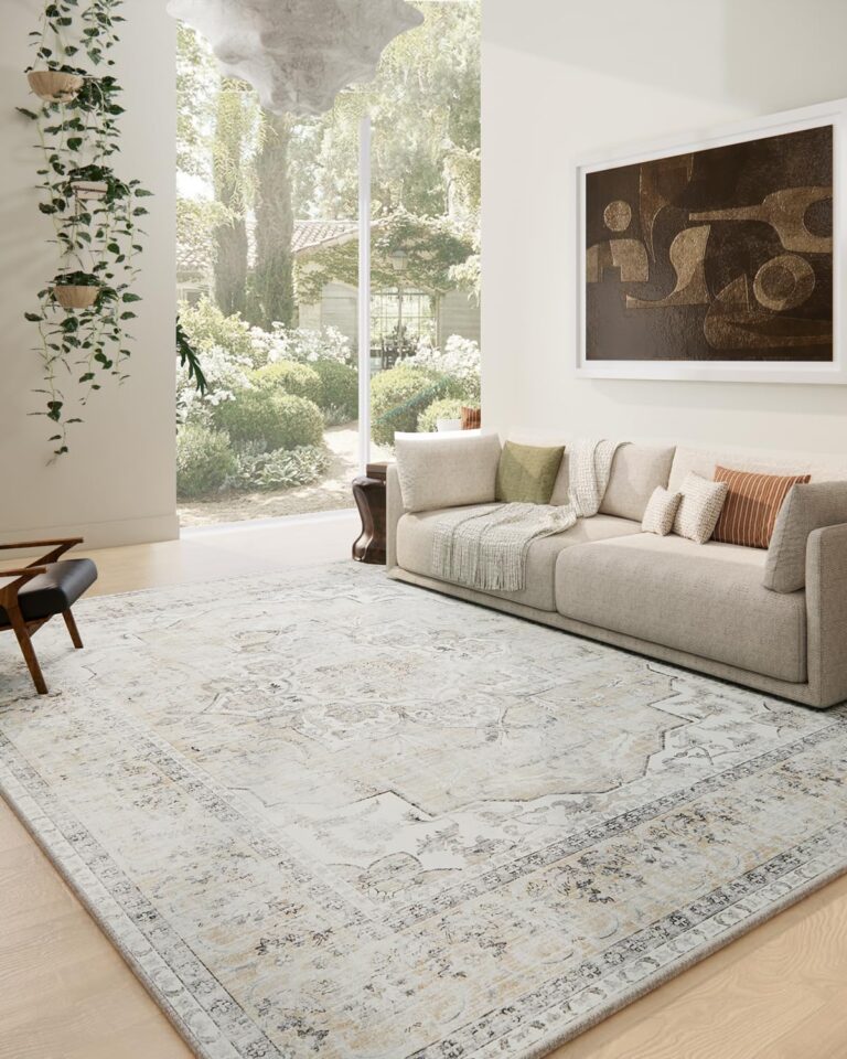 Washable Area Rugs for Living Room: 6'x9' Bedroom Area Rug Boho Stain Resistant Distressed Vintage Accent Rug Non Slip Low Pile Faux Wool Soft Rug for Kitchen Entryway Bedside Nursery Dining Room