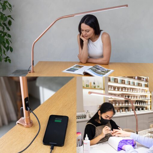 daylight Slimline 4™ LED Table Lamp in Rose Gold - 6,000K, 3,200 Lux, 4 Brightness Levels, USB-C Charging Port, Anti-Glare Diffuser, Flexible Design, Art & Craft, Sewing, Nail Salon - Image 2