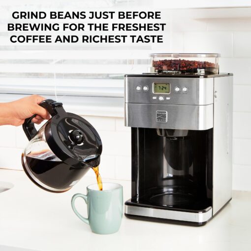 Kenmore Elite Grind And Brew Coffee Maker - Burr Grinding Ground Coffee Bean Hopper With Drip Pot, 12 Cup Programmable Automatic Brew Coffee Machine For Barista Style Cafetera, Use For Kitchen & Café - Image 5