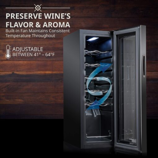 Ivation 12 Bottle Compressor Wine Cooler Refrigerator w/Lock, Large Freestanding Wine Cellar Fridge, 41f-64f Digital Temperature Control Glass Door Black - Image 9