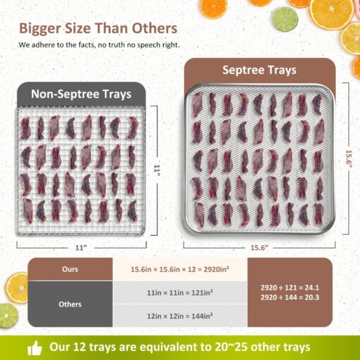 Ausegia Commercial Large 12 Trays Food Dehydrator, Usable Area up to 22.67ft², 1200W Full Stainless Steel Dryer Machine, up to 190℉ Temperature, for Meat, Fruit, Veggies, Beef, Herbs, Pet Foods - Image 7