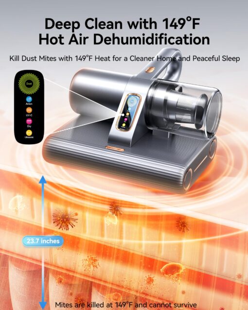 RANVOO [100% Allergens & Dust Mites Removal 35KPA Dual-Suction with UV Lights Handheld Vacuum Cleaner Dust Sensor, Bed Mattress Ultrasonic & Heating 6 HEPA Filter for Pet Hair, Sofas, Carpets, Couch - Image 6