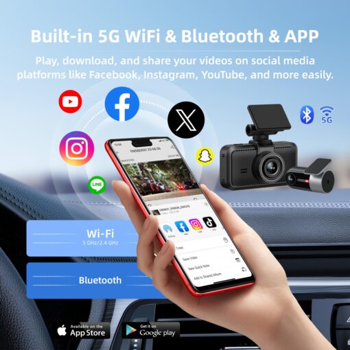 Miofive Dash Cam Car Front Rear 4K+4K WiFi Bluetooth Dash Cam with 64GB SD Card, Dual Car Camera with Parking Monitoring, Super Night Vision, HDR, G-Sensor, Loop Recording, App Control, Max 512GB - Image 6