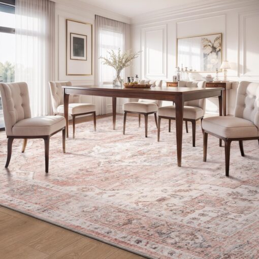 AMOAMI-Area Rug 6X9 Rugs for Living Room-Vintage Soft Pink Rugs for Bedroom-Non Slip Carpet-Machine Washable Rug for Dining Room Living Room Bedroom Office Under Table - Image 4